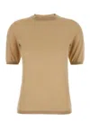 Max Mara 'gerico' Beige Crewneck Sweater With Short Sleeves In Wool Woman