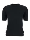 Max Mara 'gerico' Black Crewneck Sweater With Short Sleeves In Wool Woman
