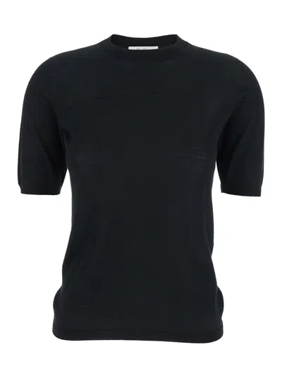 Max Mara 'gerico' Black Crewneck Sweater With Short Sleeves In Wool Woman