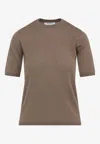 Max Mara Short-sleeve Virgin Wool Sweater With Classic Round Neckline In Brown