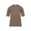 Max Mara Short-sleeve Virgin Wool Sweater With Classic Round Neckline In Brown