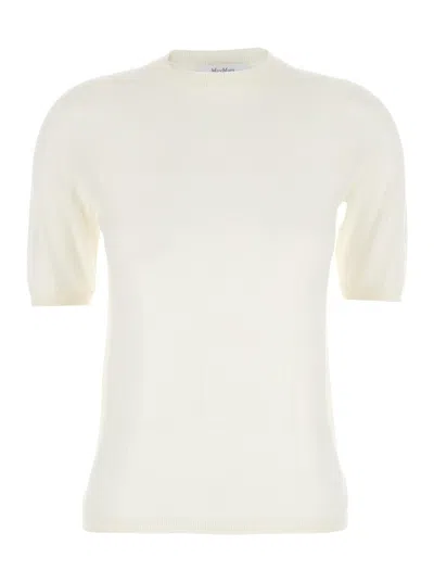 Max Mara 'gerico' White Crewneck Sweater With Short Sleeves In Wool Woman
