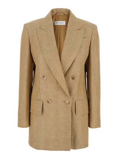 MAX MARA MAX MARA WOMEN 'GERLA' BEIGE DOUBLE-BREASTED JACKET WITH CLASSIC LAPELS IN LINEN WOMAN