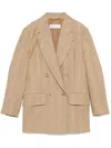 Max Mara Double-breasted Linen Blazer With Notched Lapel In Brown