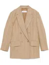 Max Mara Double-breasted Linen Blazer With Notched Lapel In Brown