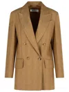 Max Mara Gerla Brown Linen Blazer In Leather Brown