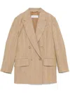 Max Mara Double-breasted Linen Blazer With Notched Lapel In Brown