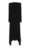 Max Mara Jersey Dress With Asymmetrical Hem And Off-shoulder Neckline In Black