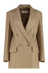 Max Mara Linen Jacket With Lapel Collar And Pockets In Saddle Brown