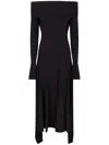 Max Mara Jersey Dress With Asymmetrical Hem And Off-shoulder Neckline In Black