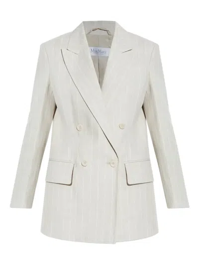 Max Mara Gerla Pinstripe Double-breasted Blazer In Beige