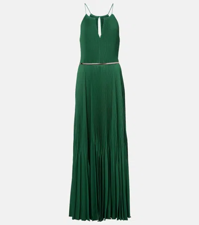 Max Mara Gersa Plissé Sablé Georgette Gown In Green