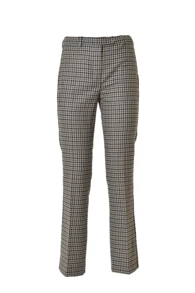 Max Mara Gesso Straight Trousers In Beige Checked Wool In Gray
