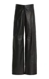 Max Mara Getti Leather Straight-leg Pants In Black