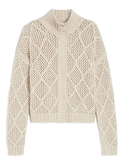 MAX MARA GHINEA DIAMOND-PATTERN HIGH-NECK CARDIGAN