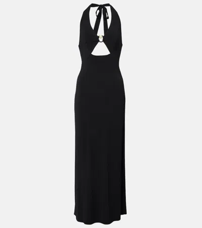 Max Mara Ghiotto Embellished Cutout Stretch-jersey Halterneck Maxi Dress In Black