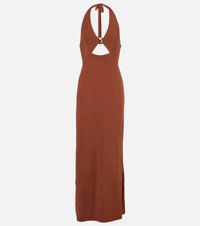 Max Mara Ghiotto Halterneck Cutout Maxi Dress In Brown