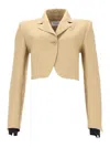 Max Mara -style Cropped Diagonal Linen Jacket In Nude