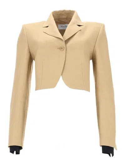 Max Mara Giacca Crop In Diagonale Di Lino In Neutral