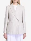 Max Mara Linen Blend Double-breasted Jacket With Chest Pocket In Beige