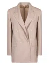 Max Mara Double-breasted Wool Blend Blazer In Neutral