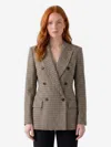 Max Mara Houndstooth T-shirt Jacket Double-breasted Lined Wool-blend In Brown