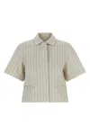 Max Mara Mxmangio Collared Striped Jacket Front Pockets In Gray