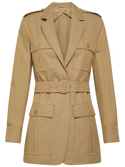 Max Mara Pacos Belted Cotton Canvas Jacket In Beige