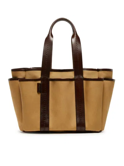 Max Mara Giardiniera Tote Bag In Canvas And Leather In Brown