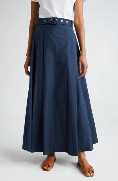 Max Mara Gilda Belted Cotton Maxi Skirt In Midnightblue