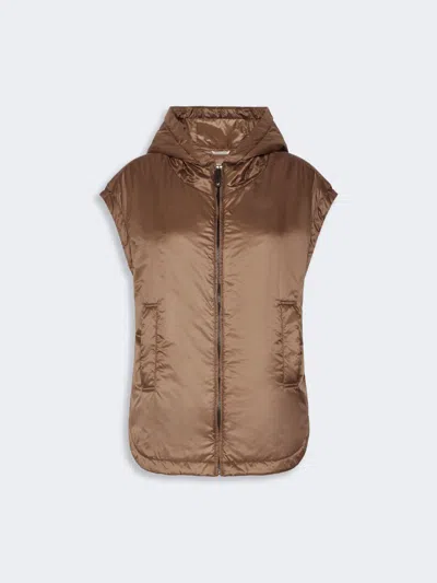 Max Mara Gilet Rembourrée Sans Manches En Toile Déperlante Avec Capuche In Brown