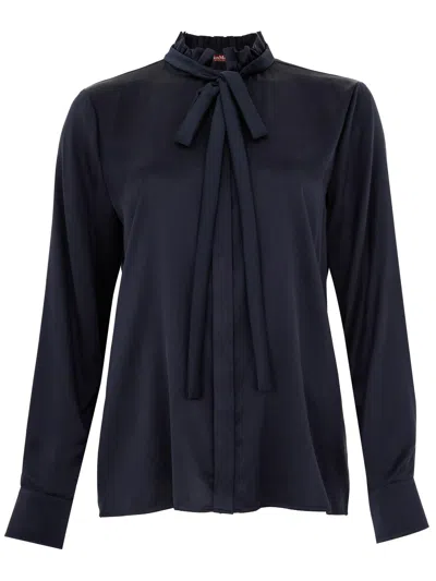 Max Mara Ruffled-collar Pussy-bow Blouse In Black
