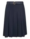 Max Mara Blue Stretch Wool Twill Gimmy Pleated Skirt In Blue