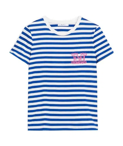 Max Mara Ginnico Striped Logo Embroidered T-shirt In Blue