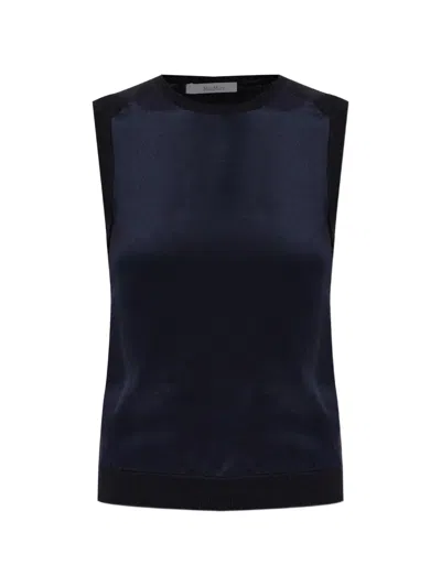 Max Mara Ginseng Ribbed-knit Silk Sweater In Blue