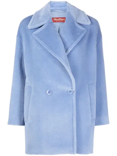 Max Mara Gio Double-breasted Alpaca Wool Blend Coat In Blue