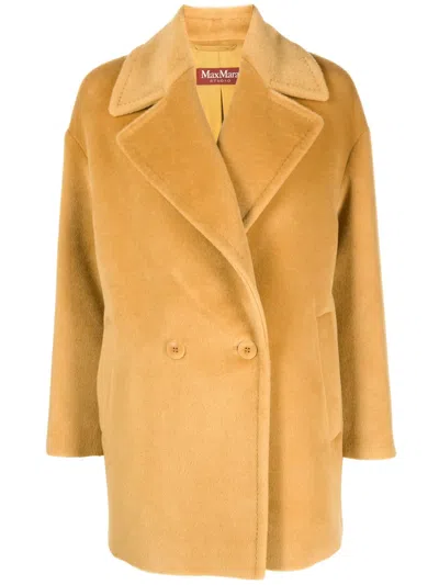 Max Mara Gio Double-breasted Alpaca Wool Blend Coat In Yellow