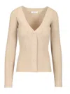 Max Mara Gioiosa V Neck Ribbed Cardigan Wool Cashmere Knitwear Beige In Brown