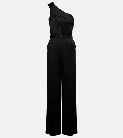 Max Mara Gioire Belted One-shoulder Satin Jumpsuit In Black