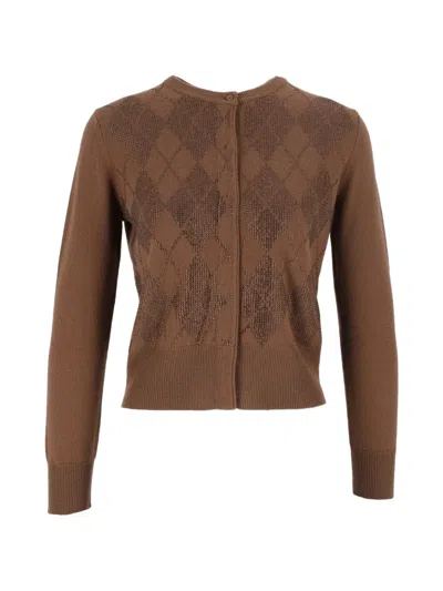 Max Mara Giovane Argyle-knit Cardigan In Brown