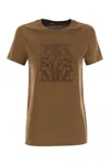 Max Mara Taverna Cotton T Shirt With Frontal Embroidery In Brown