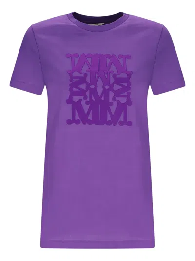 Max Mara Sleeve Detail Crew Neck Graphic Print Top In Purple