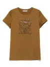 Max Mara Taverna Cotton T Shirt With Frontal Embroidery In Brown