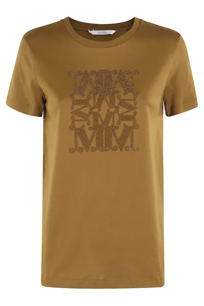 Max Mara Taverna Cotton T Shirt With Frontal Embroidery In Brown
