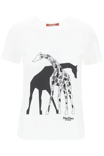 Max Mara Giraffe Print T-shirt In White
