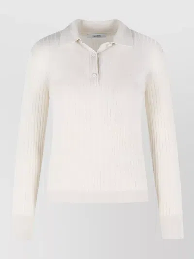 Max Mara Gitano Cashmere Silk Collared Knit Sweater In White