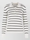 Max Mara Gitano Cashmere Silk Striped Collared Sweater In White