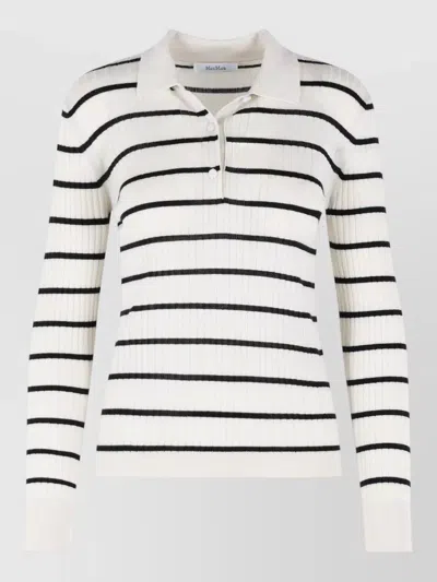 Max Mara Gitano Cashmere Silk Striped Collared Sweater In White