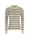 Max Mara Gitano Cashmere Silk Striped Collared Sweater In Neutral