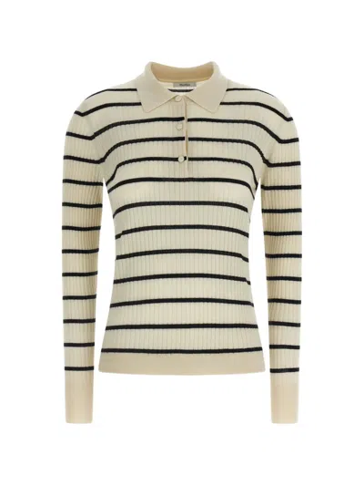 MAX MARA GITANO STRIPED RIBBED POLO TOP